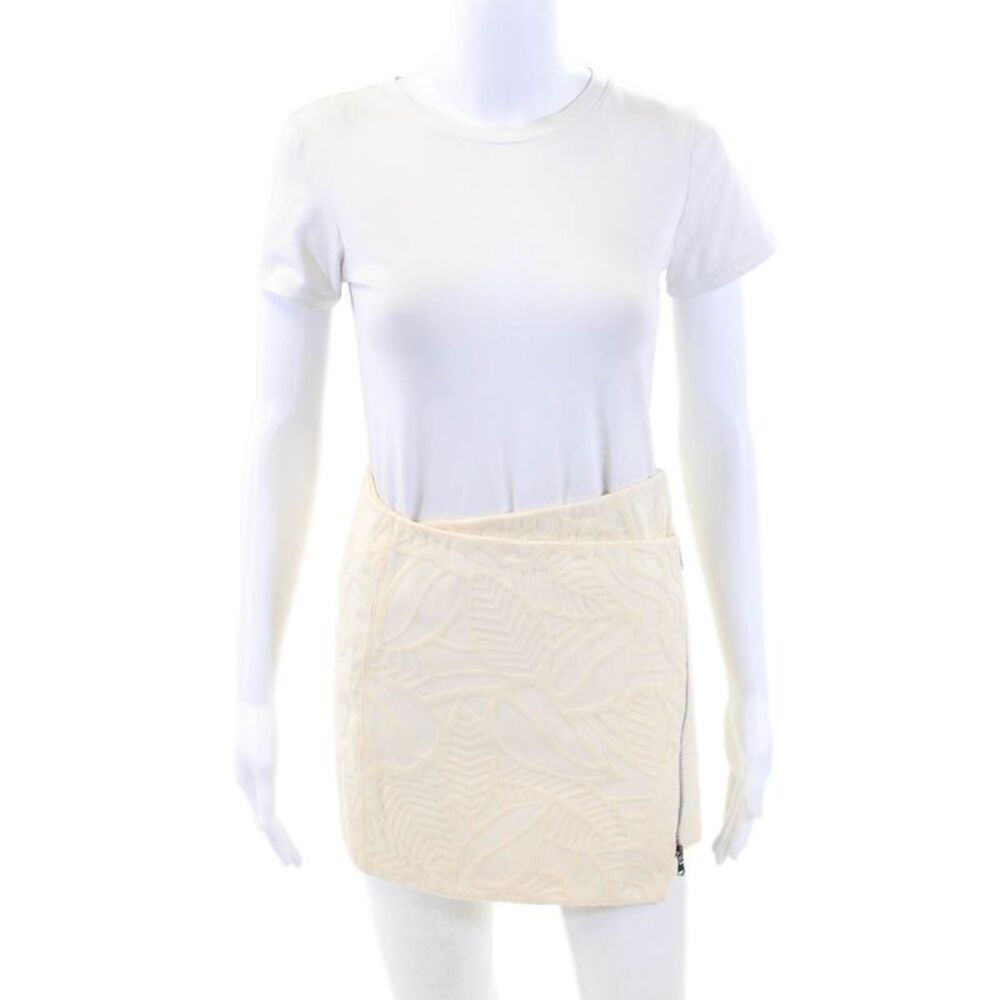 MRZ Womens Leaf Print Mini Wrap Skirt Off White Wool Size Extra Small